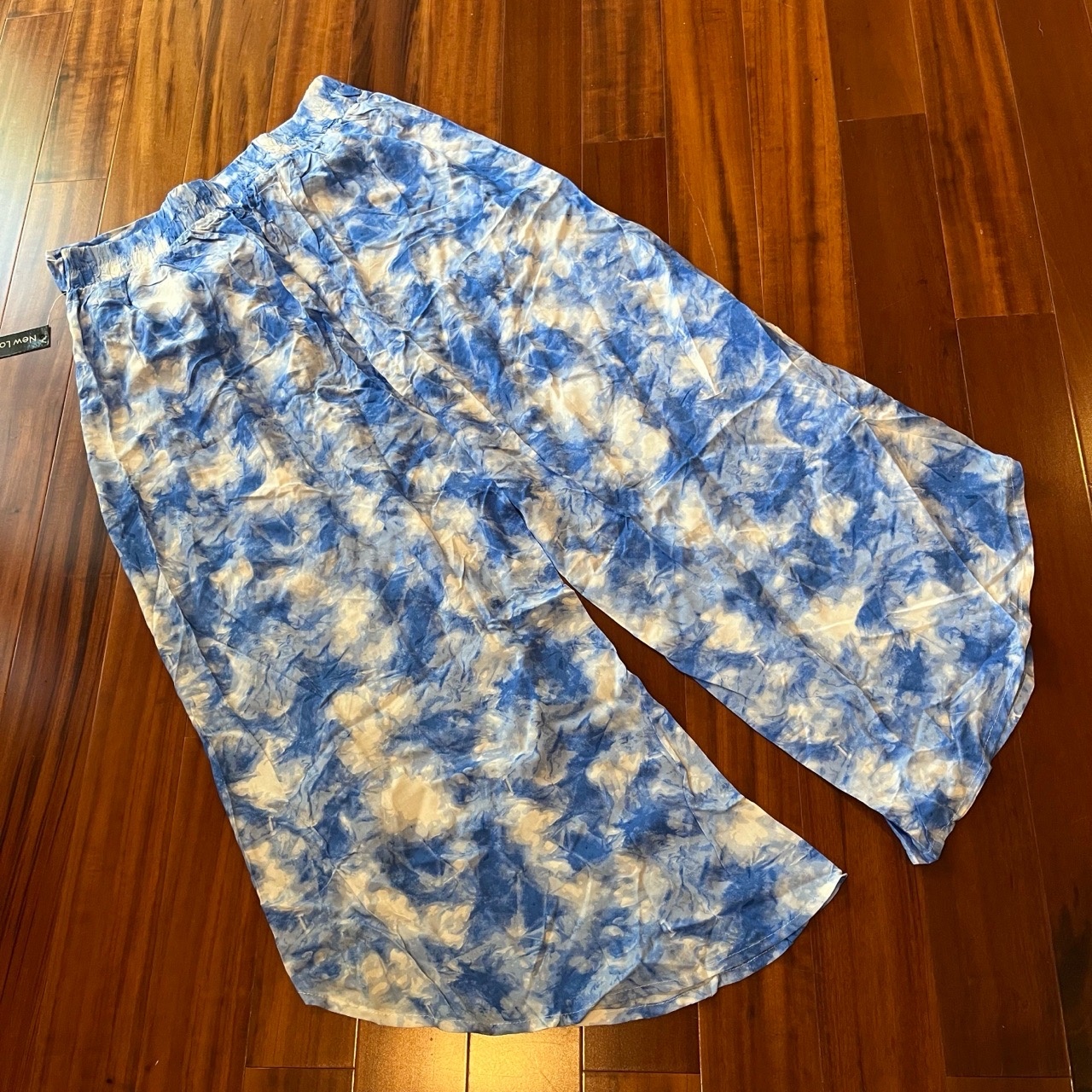 New Look Palazzo Pants Blue Tie-Dye Coverup Resort Open Leg Nwt Size Large — image 4 of 8